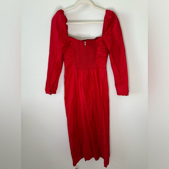 NWT REFORMATION Isaac Ruched Organic Cotton Dress in Red SZ US 8 - Picture 10 of 11